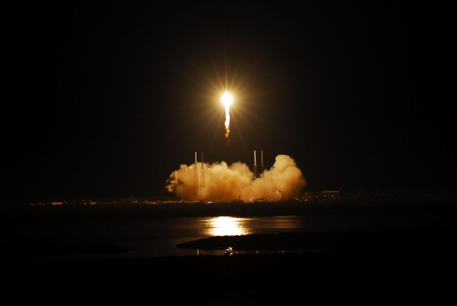 Rocket launching at night