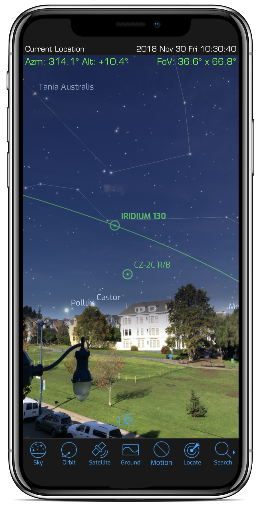 Orbitrack augmented-reality sky view on iPhone